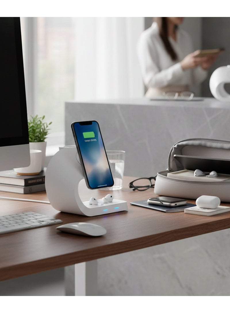 MICRODIA [[Microdia]] SNAPStation Curve Mini 23W 4-in-1 Magnetic Wireless Charging Station w/HUB, Black - Image 2